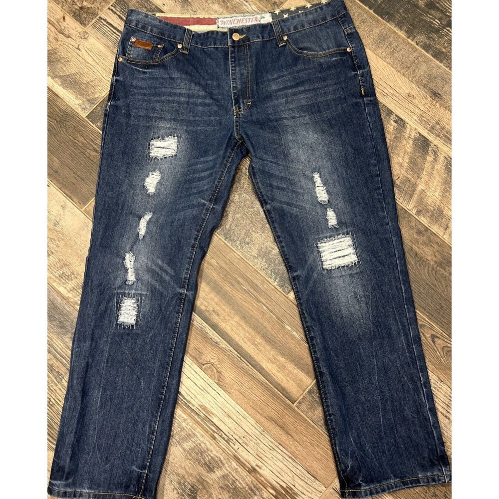 Winchester Jeans Straight Leg Mens Distressed Denim Destroyed Horse Cotton 40x30